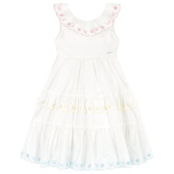 Girls White Embroidered Dress