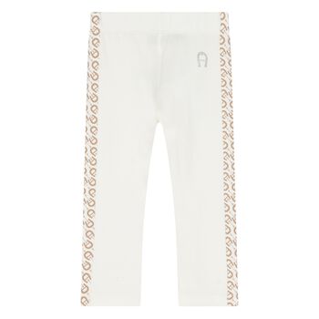 Younger Girls Ivory Logo Leggings