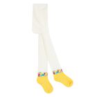 Younger Girls Ivory & Yellow Logo Tights, 1, hi-res
