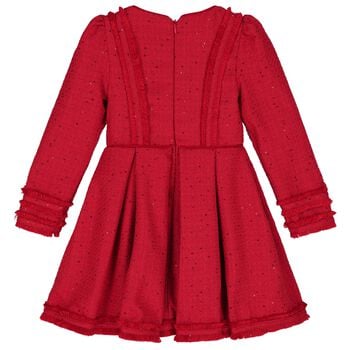 Girls Red Tweed Sequin Dress
