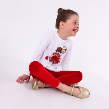 Girls White & Red Leggings Set