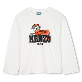 Boys White Tiger Logo Long Sleeve Top