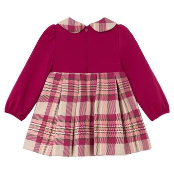 Younger Girls Burgundy & Beige Plaid Dress