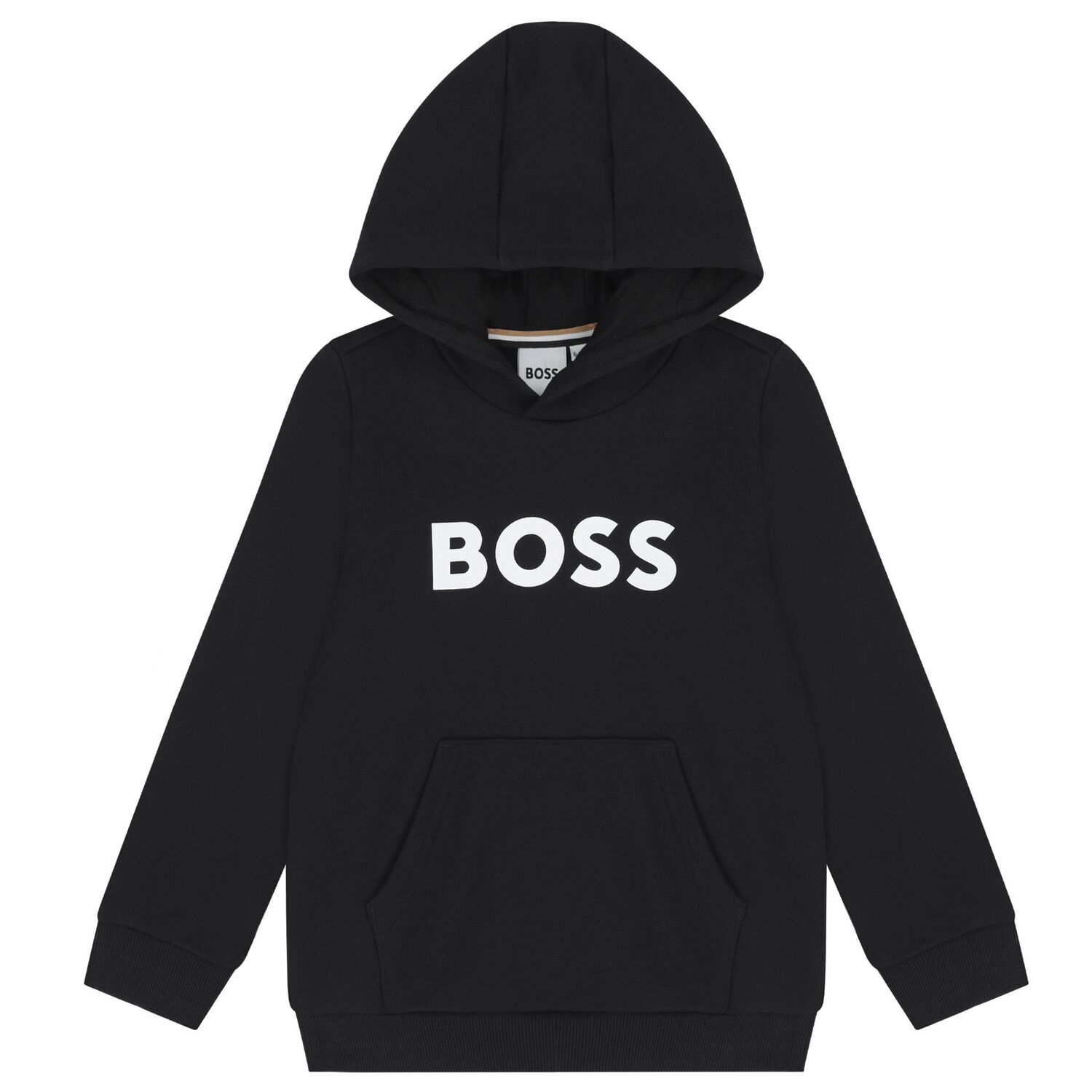 Boys Black Logo Hooded Top, 1, hi-res