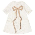 Girls White & Gold Geo Map Dress, 1, hi-res