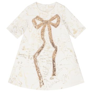 Girls White & Gold Geo Map Dress