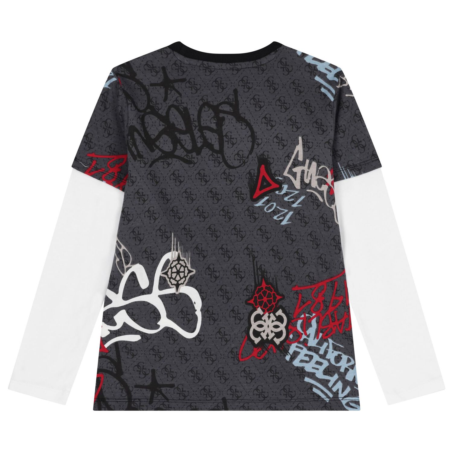 Boys Grey & White Logo Long Sleeve Top, 1, hi-res