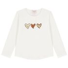 Girls Ivory Heart Long Sleeve Top, 1, hi-res