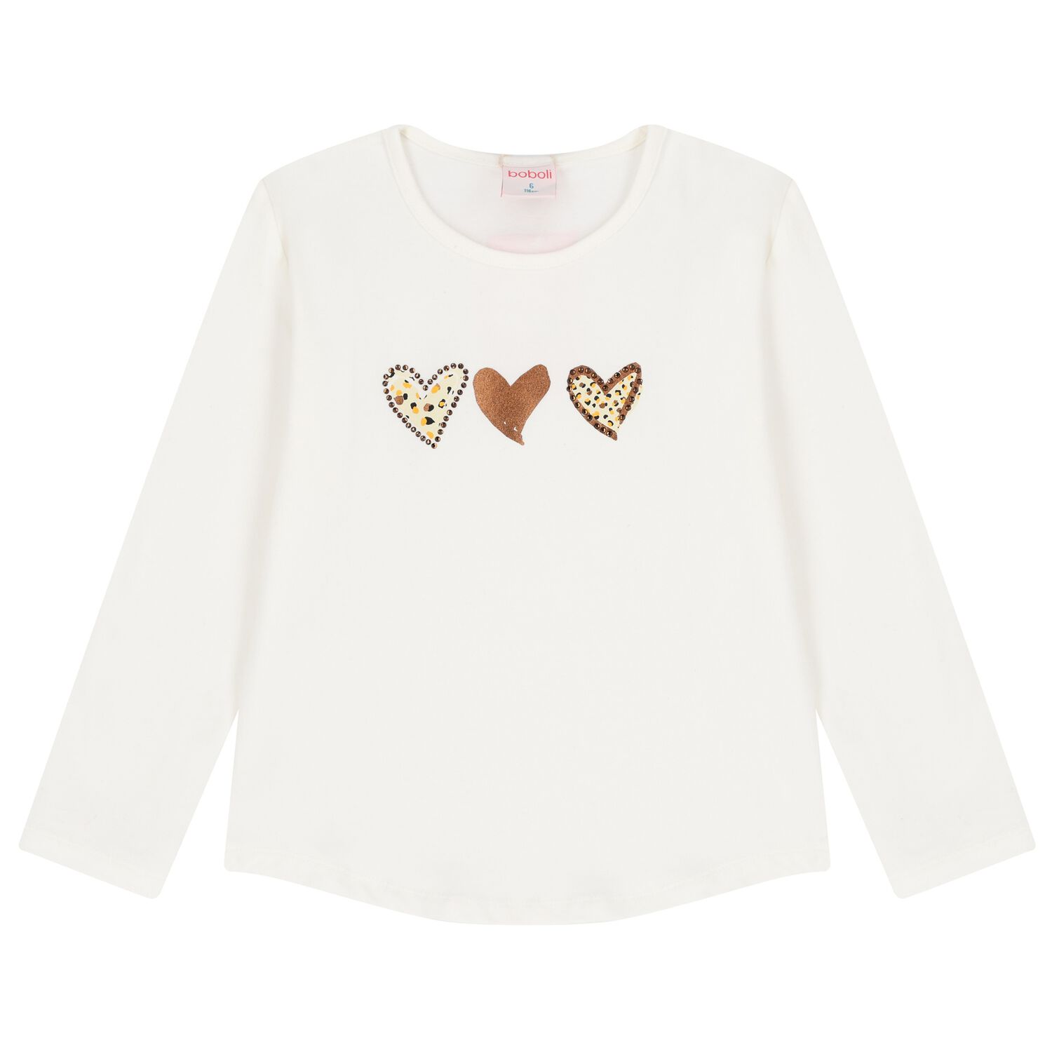 Girls Ivory Heart Long Sleeve Top, 1, hi-res