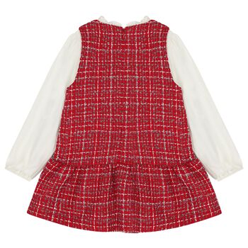 Girls White & Red Pinafore Dress