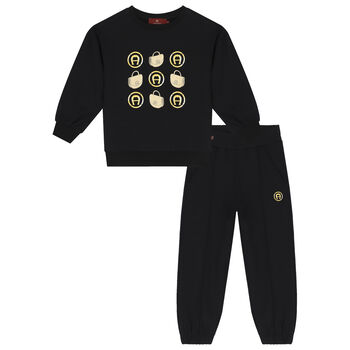 Girls Black Logo Tracksuit