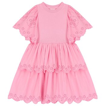 Girls Pink Broderie Anglaise Dress