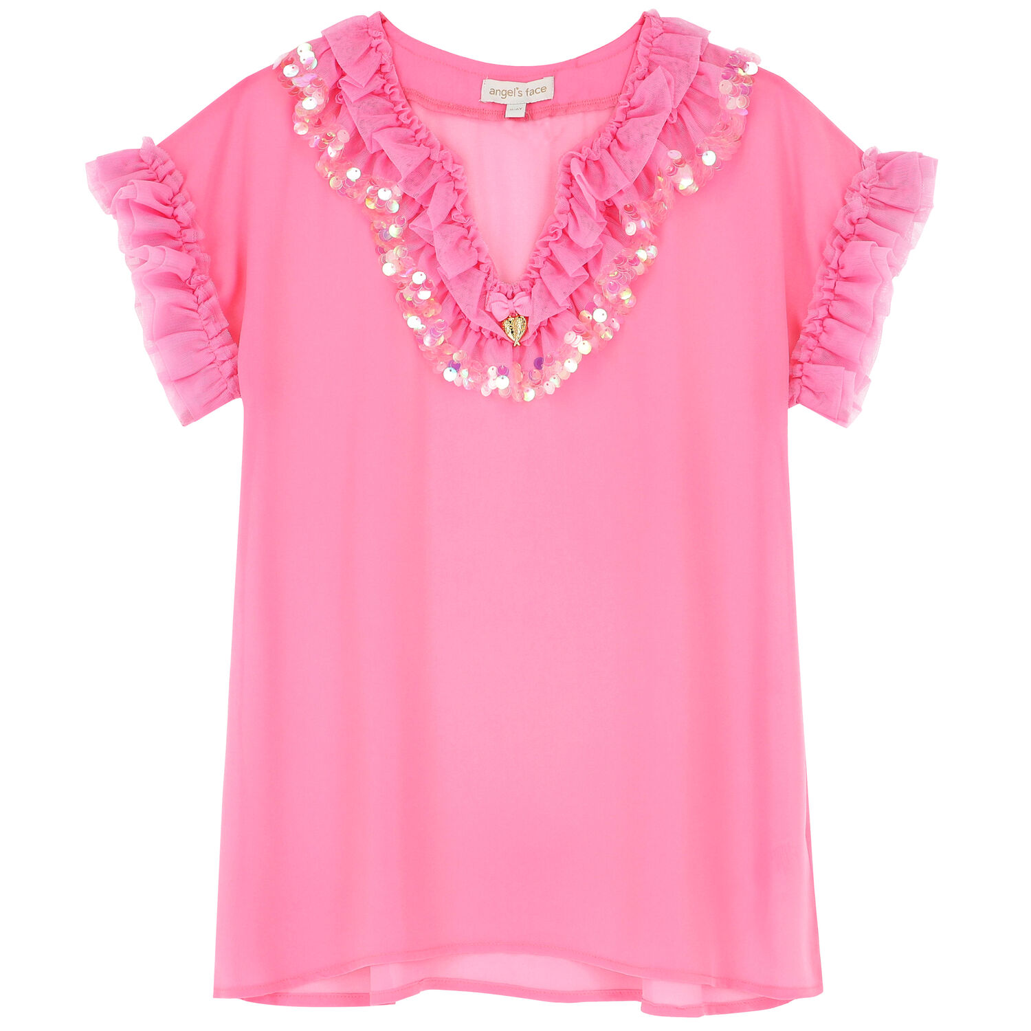 Girls Pink Chiffon Sequin Kaftan, 1, hi-res
