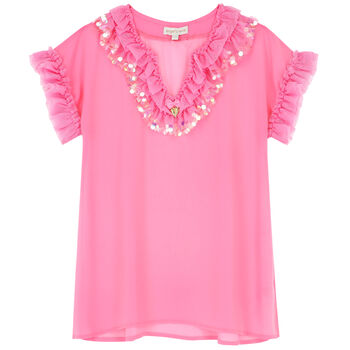Girls Pink Chiffon Sequin Kaftan