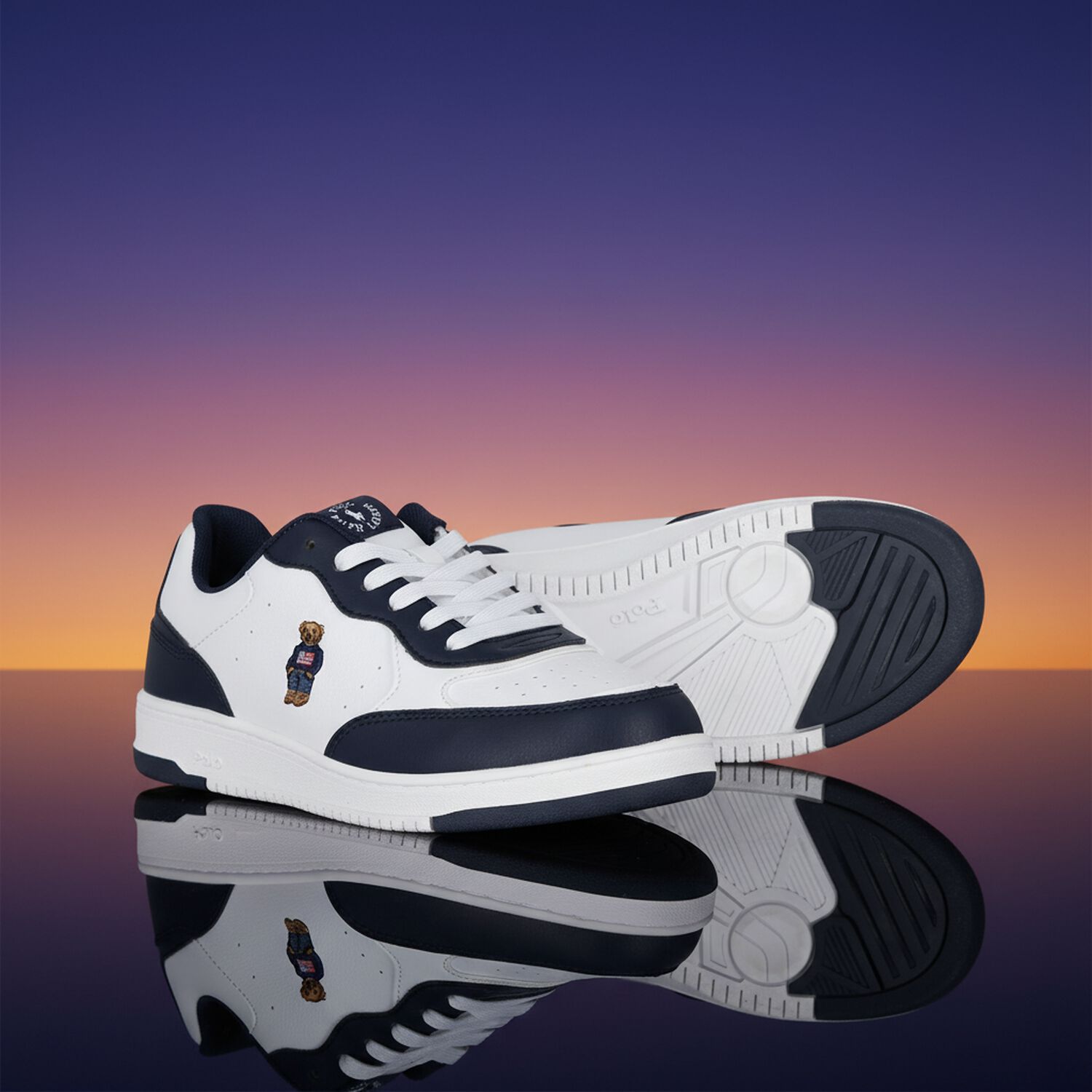 Boys White & Navy Blue Logo Trainers, 1, hi-res