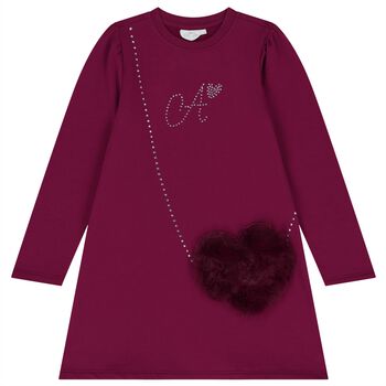 Girls Burgundy Embellished Logo Dress