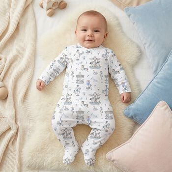 Baby Boys White & Blue Carousel Babygrow