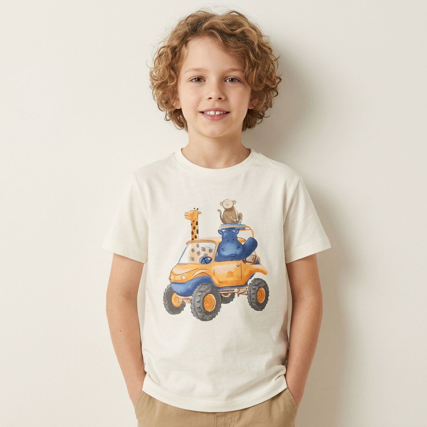 Younger Boys White Animals T-Shirt, 1, hi-res