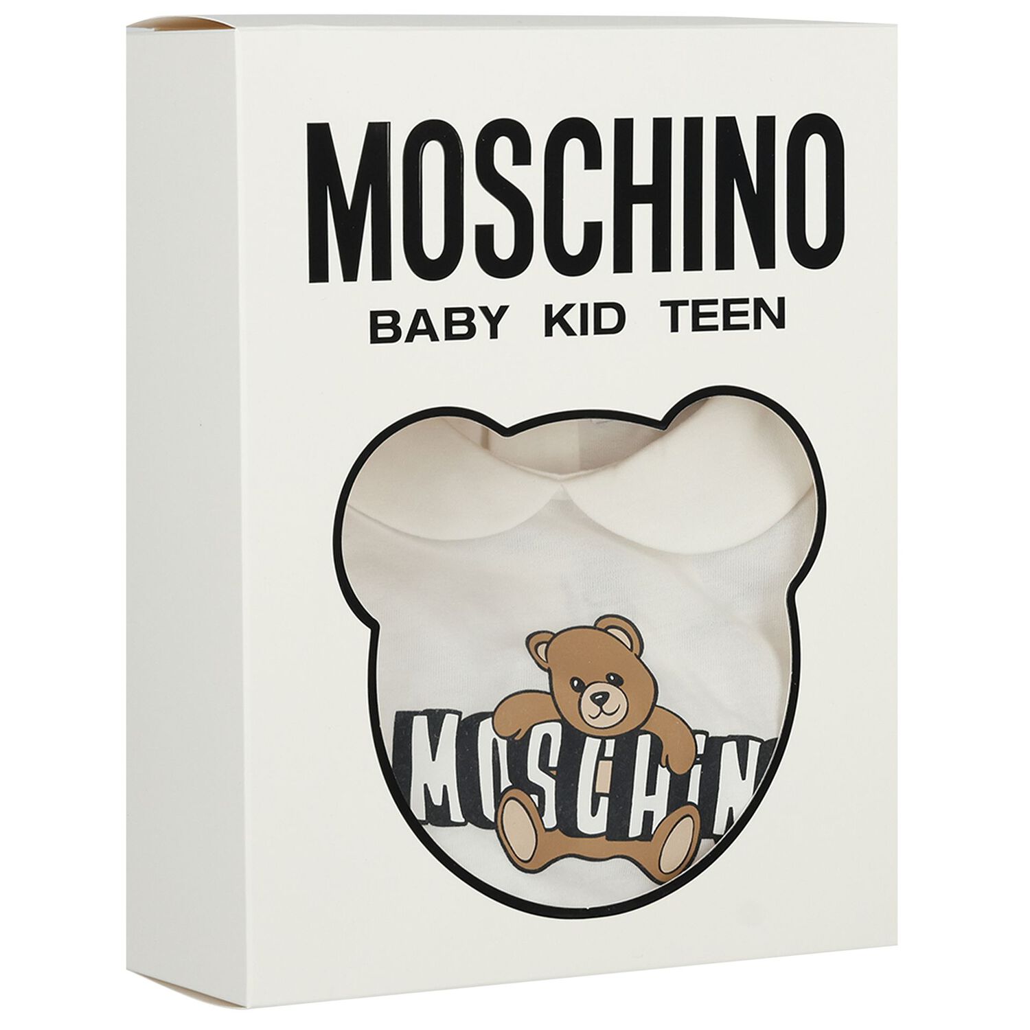 White Teddy Bear Logo Baby Romper, 1, hi-res