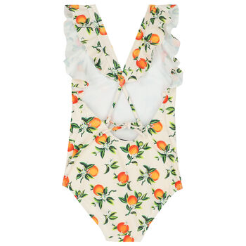 Girls Ivory & Orange Swimsuit