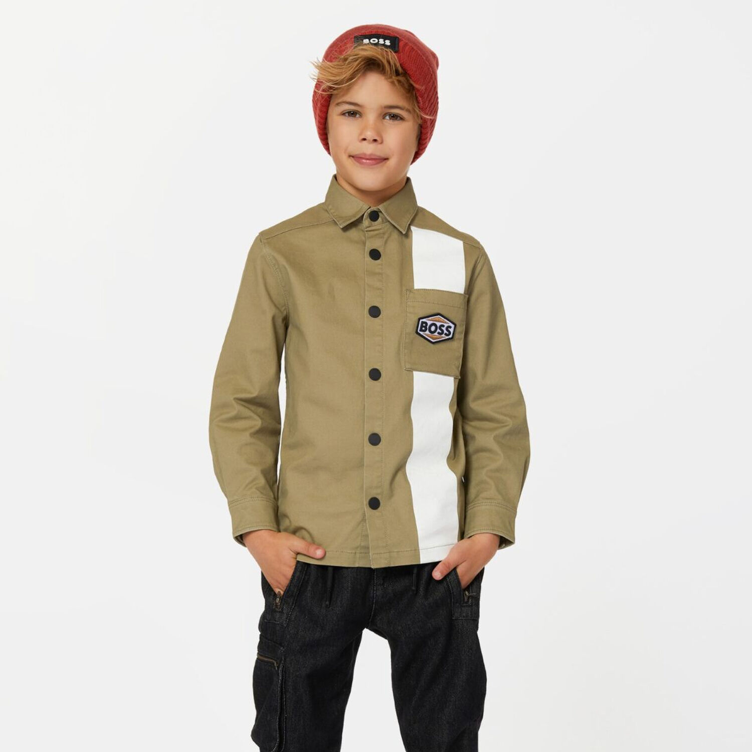 Boys Khaki Green Logo Shirt, 1, hi-res image number null