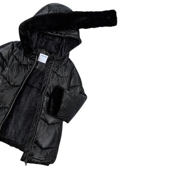 Girls Black Hooded Puffer Coat