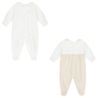 Baby Girls White & Beige Babygrows ( 2-Pack ), 3, hi-res