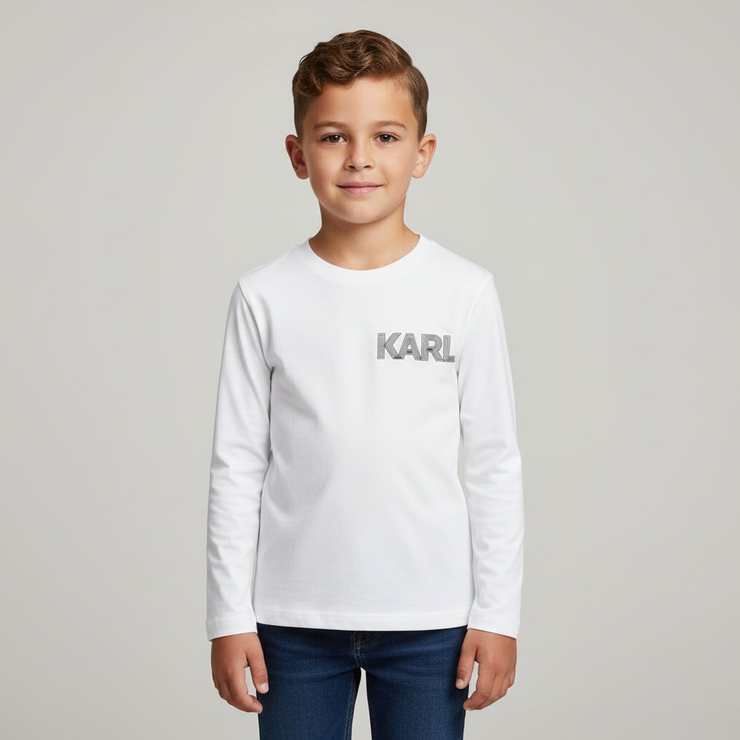 Boys White Logo Long Sleeve Top, 1, hi-res image number null