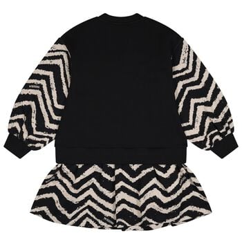 Girls Black & Ivory Logo Zig Zag Dress