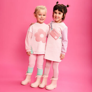 Girls Pink & Green Flower Leggings Set