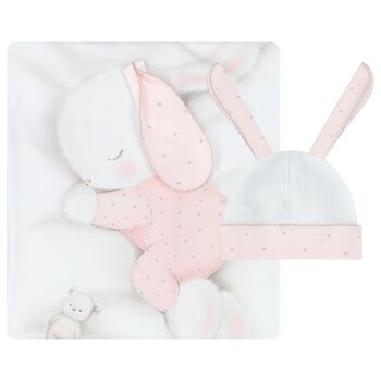 Baby Girls White & Pink Bunny Blanket Set