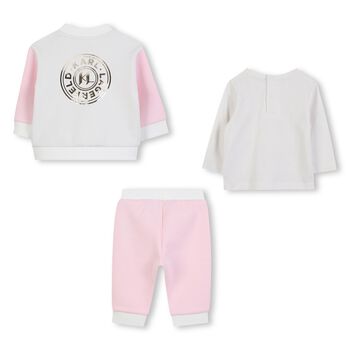 Younger Girls White & Pink Tracksuit Set (3 Piece)