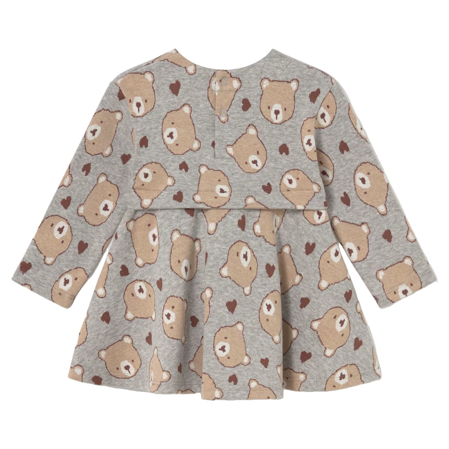 Younger Girls Grey & Beige Teddy Bear Dress, 1, hi-res
