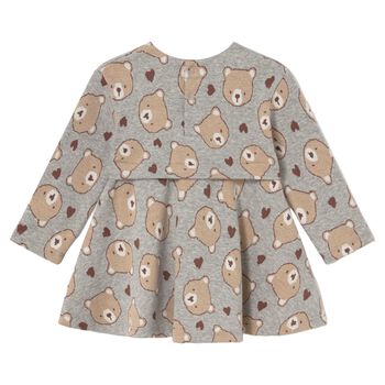 Younger Girls Grey & Beige Teddy Bear Dress