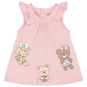 Baby Girls Pink Cotton Teddy Bear Dress