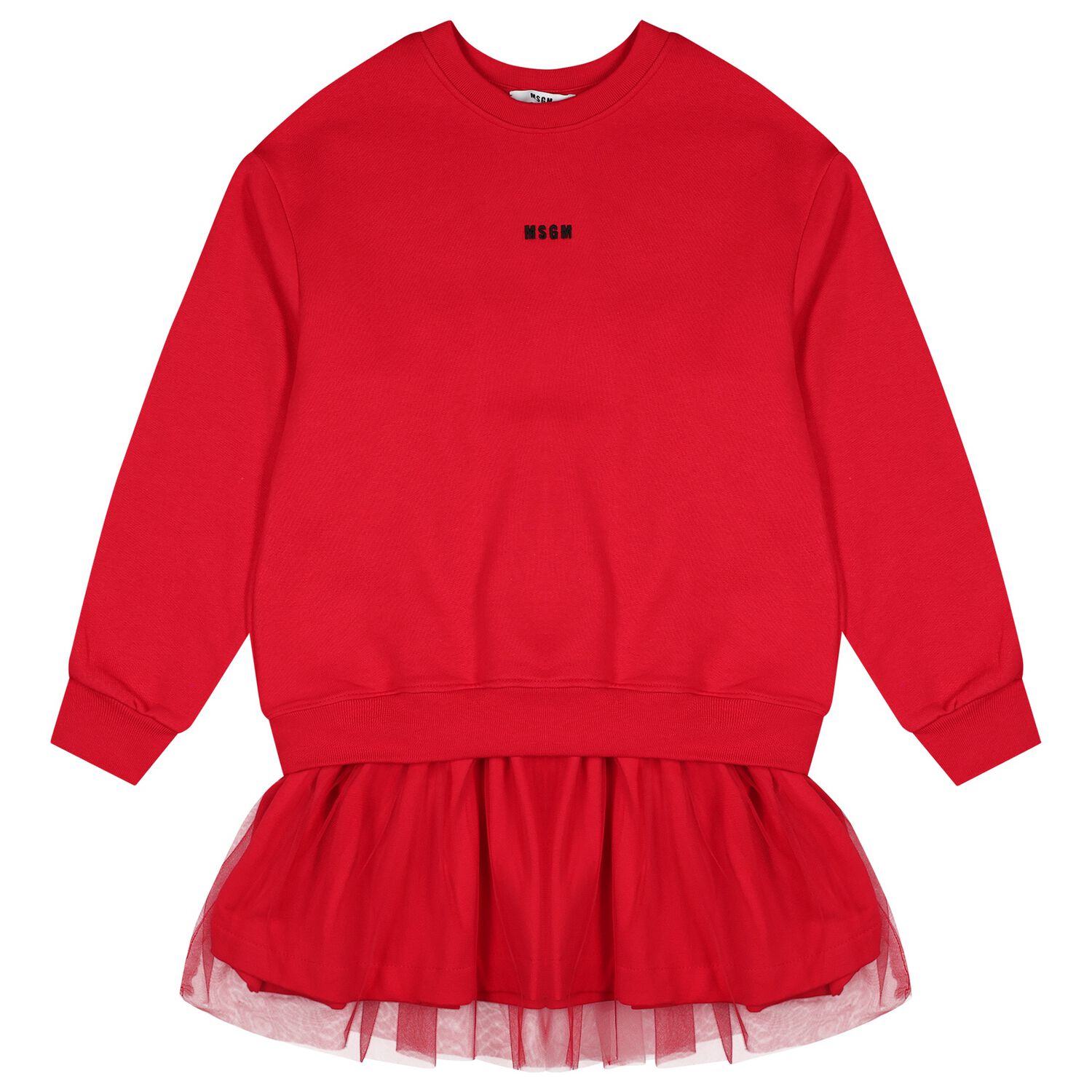 Girls Red Logo Sweatshirt Tulle Dress, 2, hi-res