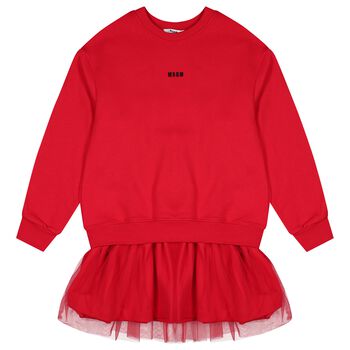 Girls Red Logo Sweatshirt Tulle Dress