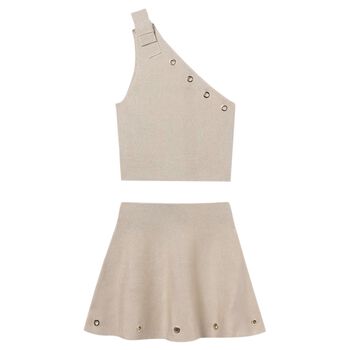 Girls Beige Skirt Set