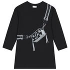 Girls Black Logo Bag Dress, 1, hi-res