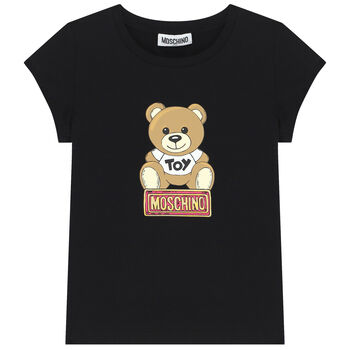 Girls Black Teddy Bear Logo T-Shirt