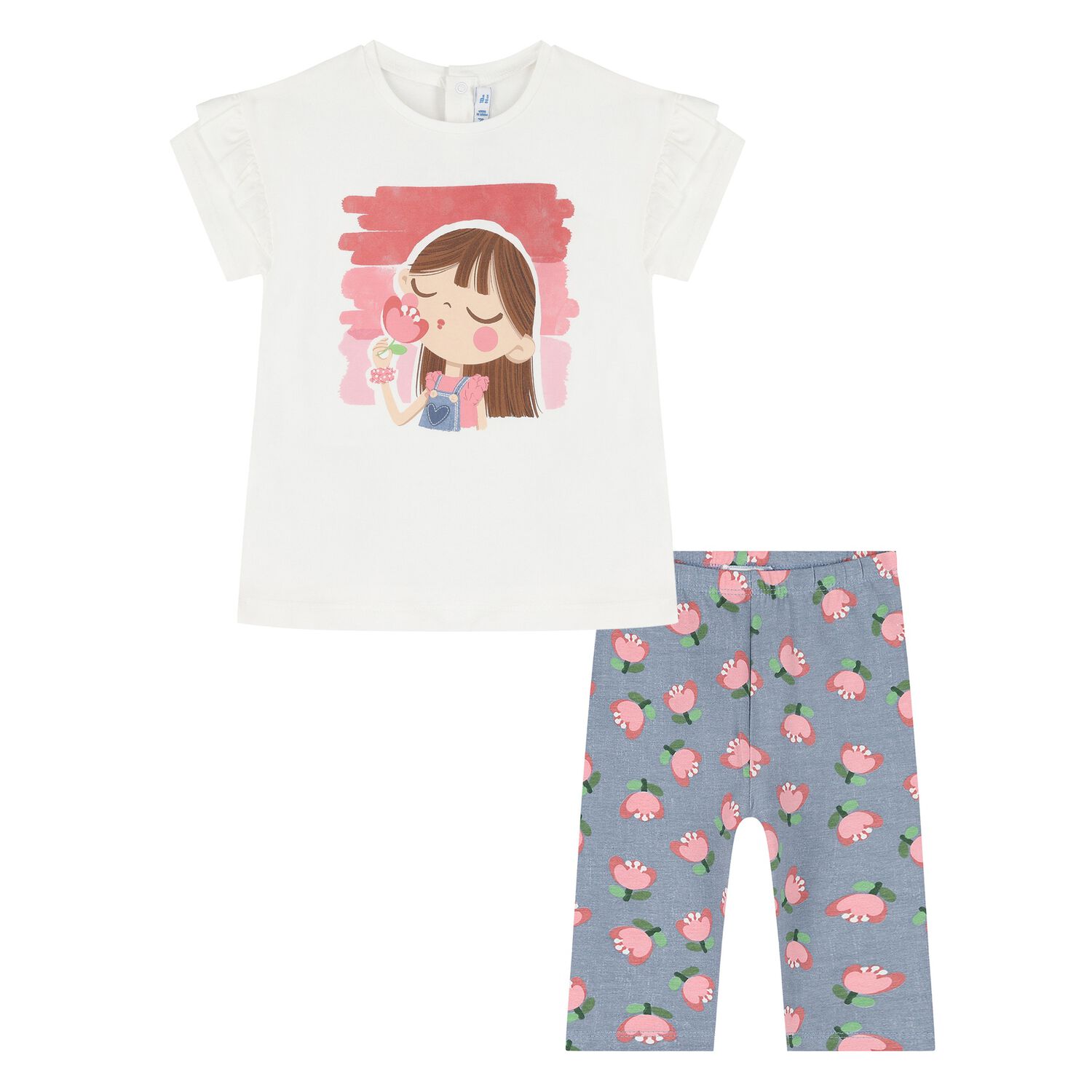 Younger Girls White & Blue Floral Leggings Set, 2, hi-res image number null