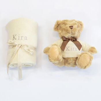 Ivory Personalised Teddy Baby Gift Set