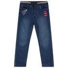 Boys Blue Logo Denim Jeans, 1, hi-res