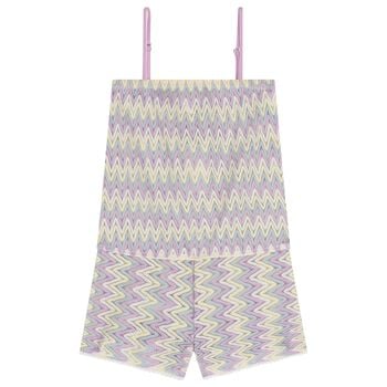 Girls Lilac & Ivory Zig-Zag Crochet Playsuit