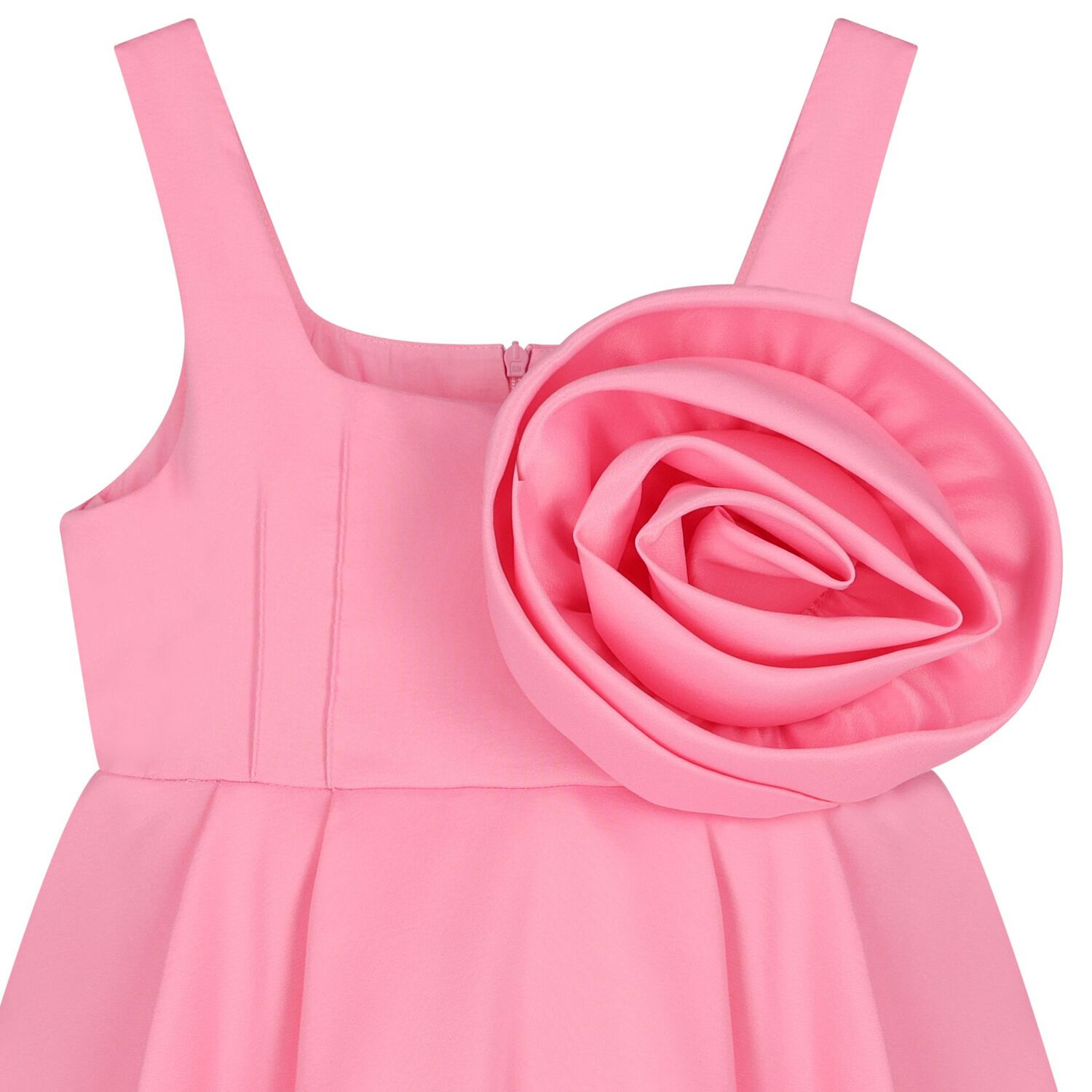 Girls Pink Satin Floral Applique Dress, 2, hi-res