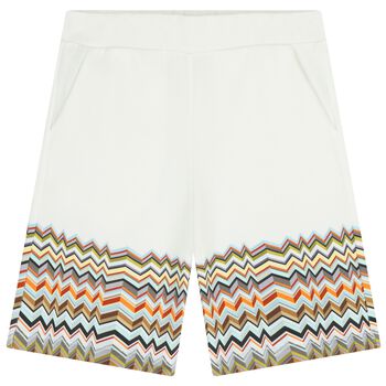 Boys White Logo Zig Zag Shorts