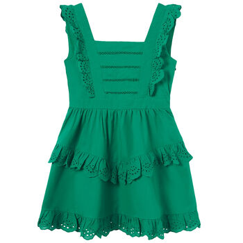 Girls Green Broderie Anglaise Dress