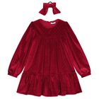 Girls Red Sparkle Velvet Dress Set, 2, hi-res