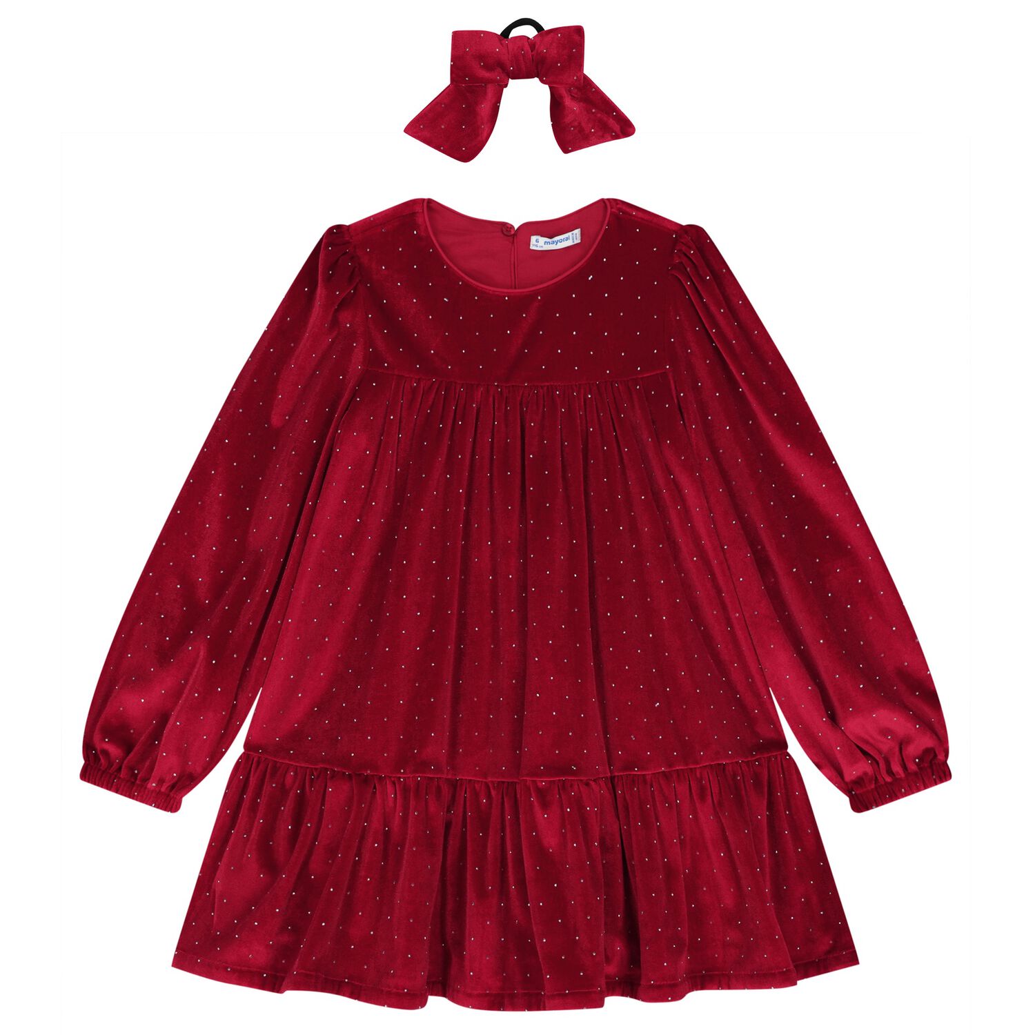 Girls Red Sparkle Velvet Dress Set, 2, hi-res
