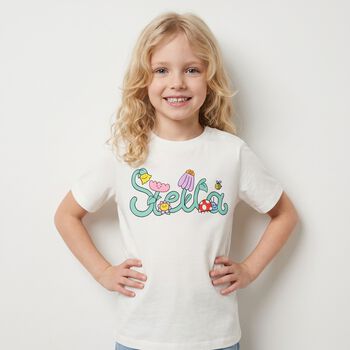 تيشيرت أطفال بالشعار باللون العاجي للبنات